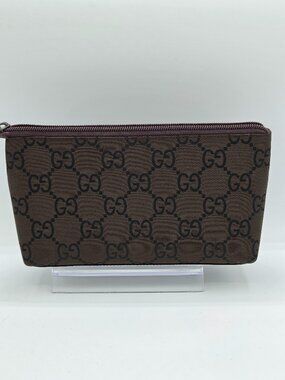 Gucci Tom Ford Era Brown GG Nylon Cosmetic Pouch | Zip Top Makeup Case | Vintage